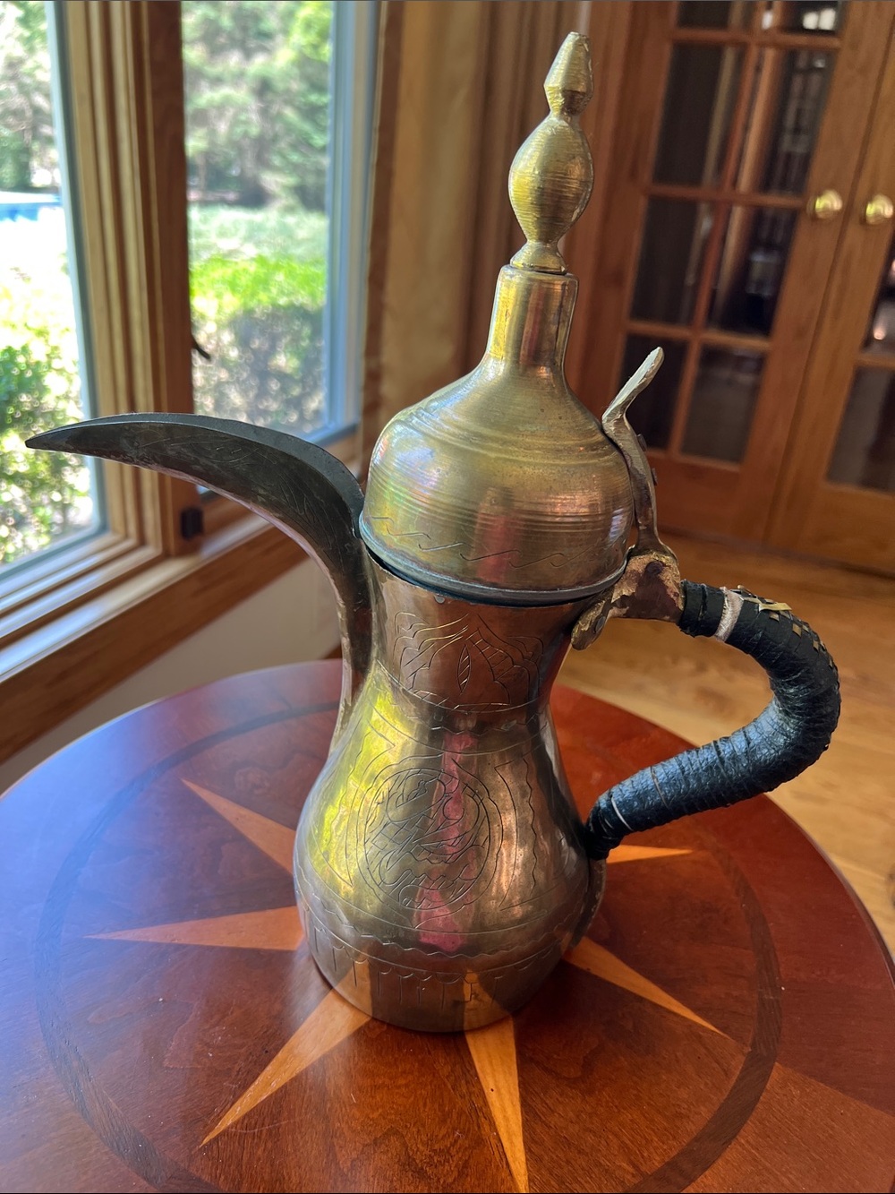 Antique-Style Etched Metal Coffee/Dallah Pot - Brass Tone